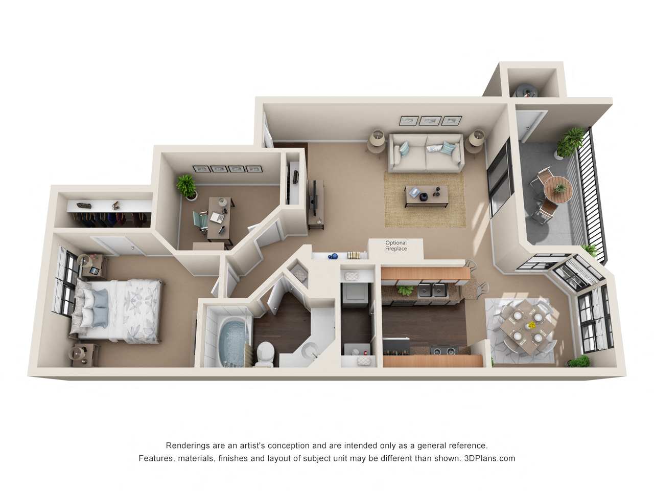 Floor plan for 2 beds, 1 bath, 916 sqft